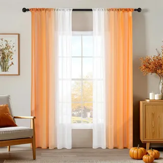 MIULEE Gardinen Vorhang Orange Transparente Wohnzimmer Modern Gardine Zweifarbiger Schiebevorhänge Vorhänge Gardinenschals Schlafzimmer 2er Set 140x160cm