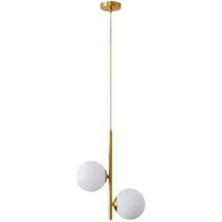 ZTTECH 2-flammig Globus aus weißem Glas Pendelleuchte, weiße Glaskugel & Messing Gold Matel Hängelampe Kronleuchter Deckenleuchte (2-flammig)...