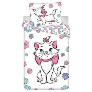 Jerry Fabrics Marie Aristocats Floral Weiß/Rosa/Lila 140 x 200 cm + 70 x 90 cm