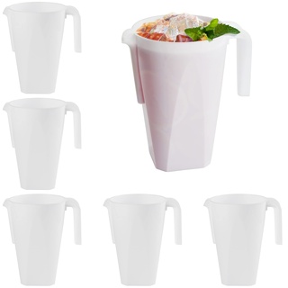 MATANA 6 Krug, Kunststoff (Weiß, 1,5L) - Wasserkrug, Cocktail-Krug, Saftkanne, Wasserkanne, Plastik Karaffe - Geburtstage, Hochzeiten, Grillpartys - Stabil & Mehrweg