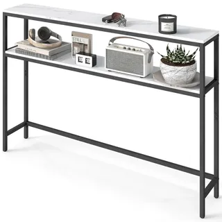 VASAGLE LNT133W59 Konsolentisch 20 x 120 x 80 cm marmorweiß-tintenschwarz