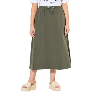 Ulla Popken Damen große Größen Übergrößen Plus Size Sweat-Midirock, Smokbund, A-Linie, Taschen