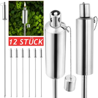 Gardebruk GARDEBRUKŽ Gartenfackel Öl 12er Set 330ml Edelstahl Rostfrei 115cm Hoch Fackeln Ölfackeln Garten Draußen