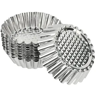 BUYGOO 20 Stück Törtchenform tartelette förmchen Klein Tarteform Antihaftbeschichtung Förmchen Tarte Backform Set Quicheform Rund Pie Form Tartelette aus Rostfreier Stahl für mini Kuchen Tarte Quiche