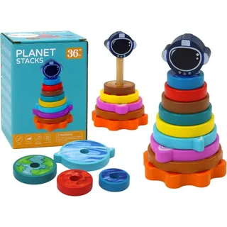 Leantoys Pyramidensortierer Holzpyramiden-Puzzle Planeten Weltraum 10 Teile.