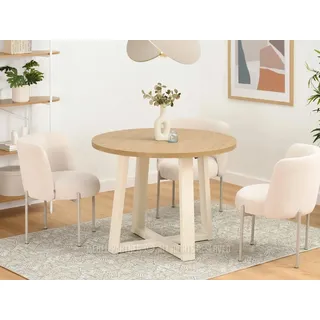 Runder Ausziehtisch 100(180)x100 RAJAN - Steineiche / Creme - Creme