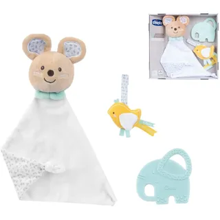 Chicco, Geburts Geschenk Set My Sweet Doudou, Weiche DouDou Schmusedecke, Schnuller aus Velours, Elefanten-Beißring mit Prägung, Geschenkideen für Neugeborene ab 0 Monaten