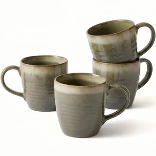 Ava Nord Keramik-Kaffeebecher 4er-Set, 400 ml – Große Steingut Kaffeetassen im modernen skandinavischen Design mit reaktiver Glasur – Für Kaffee & Tee – Spülmaschinen- & Mikrowellengeeignet
