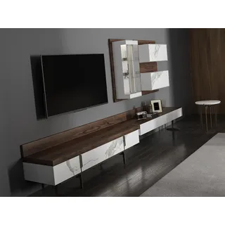 Wohnwand tv Ständer Sideboard Wandschrank Modern Wohnzimmer Hänge Vitrine Holz - Weiß