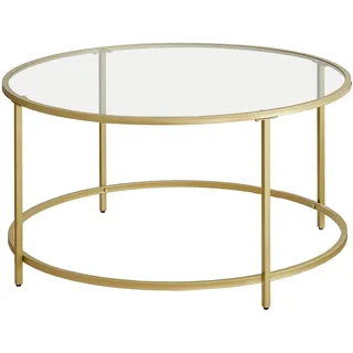 VASAGLE Runder Couchtisch Gold Glas 84 x 84 x 45,5 cm