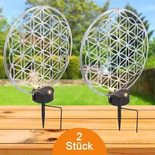 Solarleuchte Garten 2er Set Rund 30 cm Solarlampe Außen Außenleuchte Solar - Schwarz, Silber