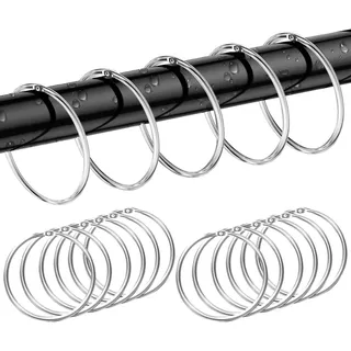 Duschvorhangringe 12 Stück - Edelstahl - O-förmiges Design - Antirutsch - Geeignet für Badezimmer - Gleitet leicht über Stange - Vorhanghaken - Silber