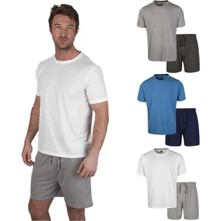 Light & Shade LSSET032 Herren T-Shirt mit Rundhalsausschnitt und kurzes Pyjama-Set, Weiß, S