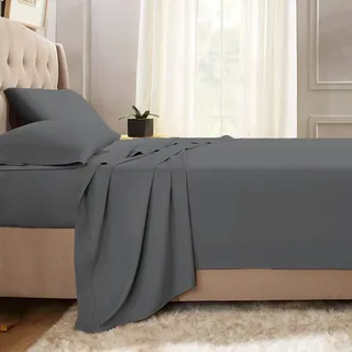 Pizuna Bettlaken ohne Gummizug Baumwolle 230x280 cm Dunkelgrau, 400 Fadenzahl 100% Langstapel Baumwolle Bettlaken, Satinbindung Flachlaken Mit stilvollem 5 cm Saum