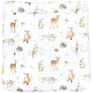 TupTam Baby Wickeltischauflage mit Baumwollbezug Gemustert, Farbe: Waldtiere/Igel/Reh/Fuchs/Kaninchen/Beige, Größe: 70 x 70 cm