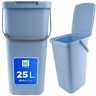 KADAX Abfallbehälter mit Deckel und Griff, Abfalleimer aus Plastik, Mülleimer für die Mülltrennung (Blau, 25L) - Blau, Hellbraun, Grün, Hellgelb, Grau