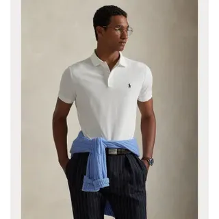 Polo Ralph Lauren für Herren. 710941439002 Stretch-Piqué-Poloshirt Custom Slim Fit weiß (M), Lässig, Baumwolle, Kurzarm