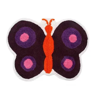 Homescapes Kinderteppich Schmetterling, Bunter Teppich, Vorleger 55 x 80 cm. Farben: lila und orange. Geeignet für Badezimmer oder Kinderzimmer.