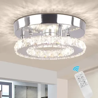 diisunbihuo Dimmbare Mini-Kristall-Kronleuchter Modern Flush Mount Deckenleuchte Rund LED-Kristall-Kronleuchter Flur Licht Schlafzimmer Bad Küche Büro