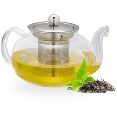 Bild von Teekanne mit Siebeinsatz, 600 ml, Borosilikatglas, Edelstahl, Glaskanne für losen Tee, transparent/silber
