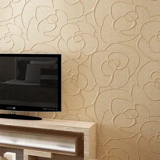 KeTian Moderner puristischer Rose Blume Vlies Tief geprägt 3D texturierte Wohnzimmer Schlafzimmer Tapete Rolle, Beige, 0.53m (1.73' W) x 10m(32.8'L)=5.3m2 (57 sq.ft)