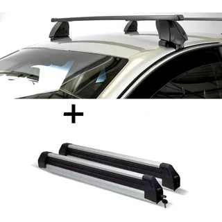 Skiträger Silver Ice ausziehbar + Dachträger K1 MEDIUM kompatibel mit für Audi A4 (B7/8E/8H) (5Türer) 00-07