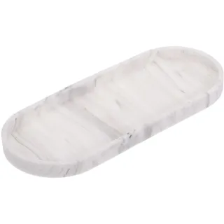 QUARKZMAN Badezimmer Schminktisch Tablett 30 x 12.5 cm Ovales Silikon Seifenspender Tablett Splitterfestes Küchenspülen Organizer Für Seifen Schlüssel Kerzen Schmuck Marmor Weiß