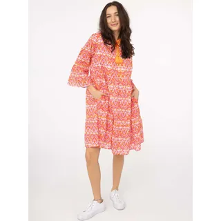 Sommerkleid ZWILLINGSHERZ "Joyful", Damen, Gr. L/XL (L/XL), N-Gr, pink, Obermaterial: 100% Baumwolle, bequem kniefrei, V-Ausschnitt, Kleider Sommerkleid, mit Tasseln, Trompeten Ärmeln und Eingriffstaschen