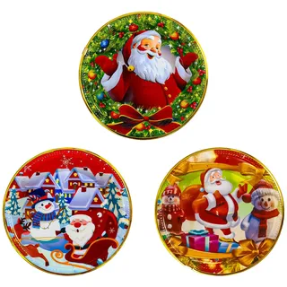 KEELYY Weihnachtsteller 3er-Set, 28.5cm Ø Gebäckteller Wiederverwendbare Teller für Weihnachten, Nikolaus, Advent, Dekoteller mit weihnachtlichen Motiven, Tischdekoration für Weihnachten