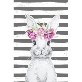 Queence "Bunny II", Blumenbilder Tiere 1 Stk. tlg. Hase, Blechschild, Stahlschild, Blumenkranz, farbe bild(er): rosa