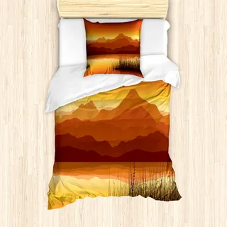 ABAKUHAUS See Mantele, Abstrakte Berge Sonnenuntergang, Milbensicher Allergiker geeignet mit Kissenbezügen, 135 cm x 200 cm - 80 x 80 cm, braun orange - Orange