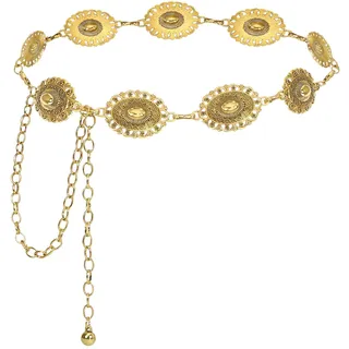 Augesak Concho Kettengürtel Damen Gold, Vintage Gänseblümchen Kettengürtel Verstellbare, Western Cowgirl Taillenkette Metall für Jeans Kleider