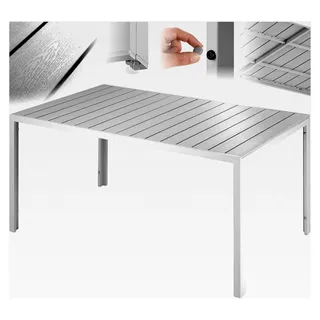 Gartentisch, Outdoor Esstisch, Balkontisch in Holzoptik, Terrassentisch mit Aluminiumrahmen, wetterfeste Gartenmöbel, 150 x 90 x 74,5 cm, Tisch für Garten, Lounge, Sitzgruppe - Silber/grau - Silber, Grau