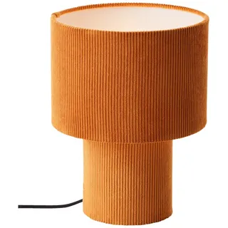 Lightbox Tischlampe | Ø 23 cm | Retro Lampe in Vintage Cord Stoff in Orange/Gelb/Kurkuma | 70er Jahre Tischleuchte mit E27 Fassung | Kleine Deko Lampe für Wohnzimmer (Kabel-gebunden)