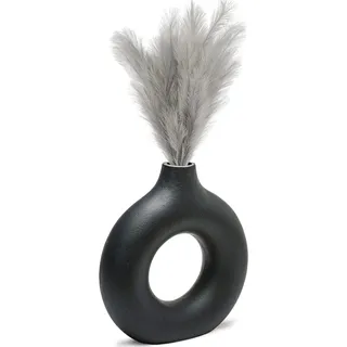CEMABT Handmade Vase Für Pampasgras,Donut Vase,vase schwarz matt, Vase Nordic Ring Form Modern Deko, Matt Keramik Wohnzimmer Deko Vasen Für Dekoration Und Geschenk