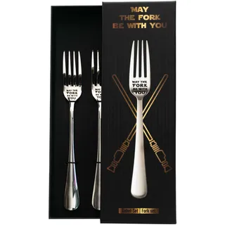 getDigital Gabel Set May The Fork Be With You - 2 Tafelgabeln aus rostfreiem Edelstahl mit SciFi Spruch für Geeks & Nerds, Spülmaschinengeeignet (20,5cm)