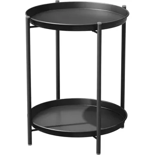 Runder Beistelltisch 2 Ebenen Metall Schwarz 45x45x53cm - Schwarz