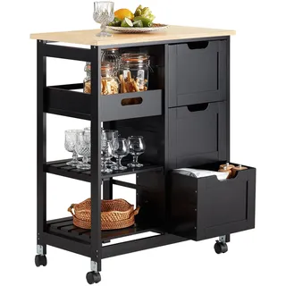 SoBuy Servierwagen mit Rollen, Schwarz, 68x85x38cm, bis 50kg - Holzwerkstoff, Holz , 68x85x38 cm , Esszimmer, Servierwagen