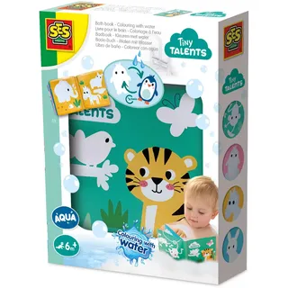 SES Creative Wassermalbuch Baby | Tiere | Badewannenspielzeug | Wiederverwendbar | Made in Holland | für Kinder ab 6 Monaten | Diverse Farben | 1 Badezimmerbuch mit 8 Seiten | 13056