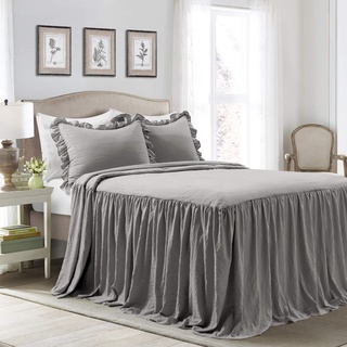 Lush Decor Ruffle Skirt Bedspread Tagesdecke mit Rüschenrock, Polyester, Dunkel_Grau, Queen