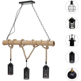 Pendelleuchte HWC-H82, Hängelampe Hängeleuchte, Industrial Vintage Bambus Seil Metall schwarz ~ 3x R