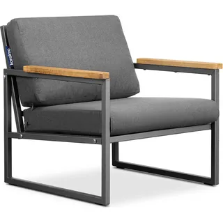 Konsimo Korrosionsbeständiger Gartenstuhl "TRIBO", Anthrazit/Grau, Stahl/Schaumstoff/Stoff/Holz, Loft, 70x65x60cm - Grau