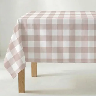 Belum 0120-102 Tischdecke, harzbeschichtet, kariert, Größe: 300 x 140 cm, fleckenabweisende Tischdecke, Vichy-Rosa, Tischdecke aus 100% Bio-Baumwolle