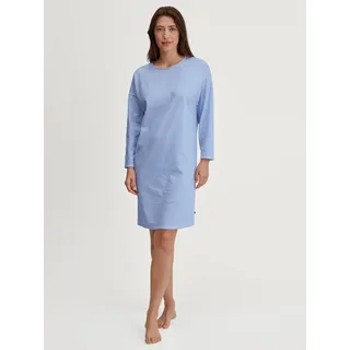 Nachthemd CALIDA "Lovely Nights", Damen, Gr. XL (52/54), N-Gr, blau (hydrangea blau), Single Jersey, Obermaterial: 100% Baumwolle, gestreift, bequem kniefrei, Rundhals, Kleider Nachthemd, Langarm, Rundhals, Pure Cotton, Single Jersey, weich, atmungsaktiv