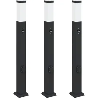 vidaXL Pollerleuchten mit Sensor&Steckdose 3 Stk. 80 cm Schwarz IP44 - Schwarz