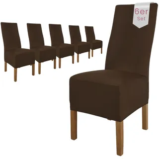 Scheffler Home Stuhlhussen 6er Set in Braun Stretch Lena | Elastische Stuhlbezüge, waschbar, bügelfrei und pflegeleicht, für Polsterstühle und Esszimmerstühle