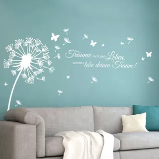 Grandora Wandtattoo Pusteblume Zitat Träume Nicht Dein Leben I weiß (BxH) 100 x 69 cm I Löwenzahn Wohnzimmer Wandsticker Wandaufkleber Aufkleber W5479