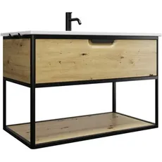 Burgbad Vry Keramik-Waschtisch mit Waschtischunterschrank, 930x600x496mm, SGUJ093, Farbe: Eiche Dekor Urban