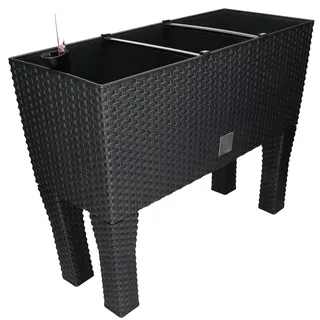 KOTARBAU® Blumenkasten 60x25x25cm mit Füssen und Bewässerungseinlage Anthrazit Rattan Imitation