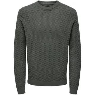 ONLY & SONS Lässiger Pullover Gerippter Karo Feinstrick Longsleeve Design Muster Sweater